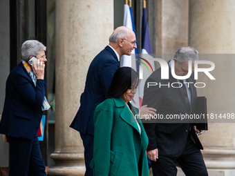 The ministers exit the Elysee Palace at the end of the Council of Ministers in Paris, France, on November 27, 2024. (