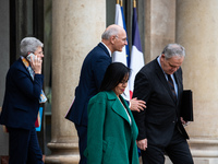 The ministers exit the Elysee Palace at the end of the Council of Ministers in Paris, France, on November 27, 2024. (