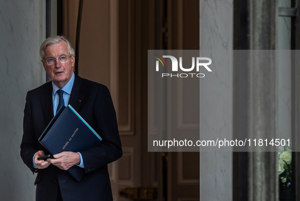 Prime Minister Michel Barnier is at the Elysee Palace for the Council of Ministers in Paris, France, on November 27, 2024. 