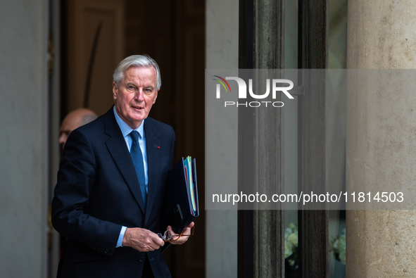 Prime Minister Michel Barnier is at the Elysee Palace for the Council of Ministers in Paris, France, on November 27, 2024. 