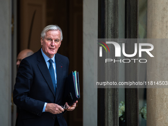 Prime Minister Michel Barnier is at the Elysee Palace for the Council of Ministers in Paris, France, on November 27, 2024. (