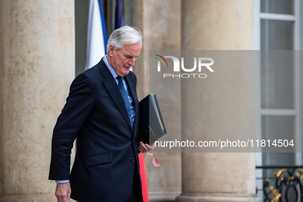 Prime Minister Michel Barnier is at the Elysee Palace for the Council of Ministers in Paris, France, on November 27, 2024. 