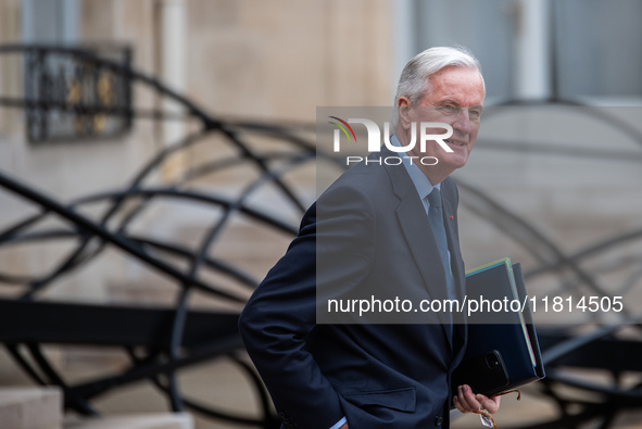 Prime Minister Michel Barnier is at the Elysee Palace for the Council of Ministers in Paris, France, on November 27, 2024. 