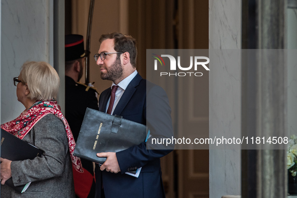 Antoine Armand, Minister for the Economy, Finance and Industry, is at the Elysee Palace for the Council of Ministers in Paris, France, on No...