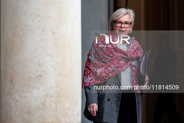 Catherine Vautrin, Minister for Partnerships with the Territories and Decentralisation, is at the Elysee Palace for the Council of Ministers...