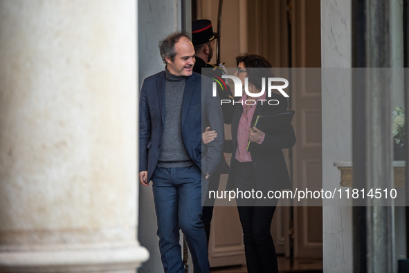 Minister of Culture Rachida Dati is with Elysee Director of Communication Jonathan Guemas at the exit of the Council of Ministers in Paris,...