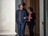 Minister of Culture Rachida Dati is with Elysee Director of Communication Jonathan Guemas at the exit of the Council of Ministers in Paris,...