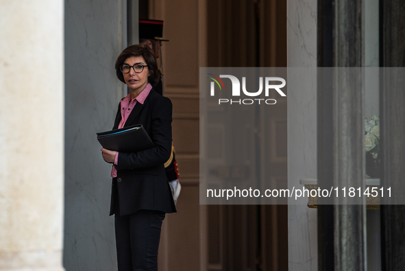 Minister of Culture Rachida Dati exits the Council of Ministers in Paris, France, on November 27, 2024. 