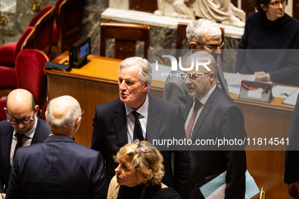 In Paris, France, on November 26, 2024, French Prime Minister Michel Barnier is seen during the questions to the government session at the N...