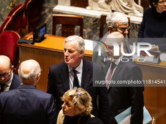 In Paris, France, on November 26, 2024, French Prime Minister Michel Barnier is seen during the questions to the government session at the N...