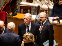 In Paris, France, on November 26, 2024, French Prime Minister Michel Barnier is seen during the questions to the government session at the N...