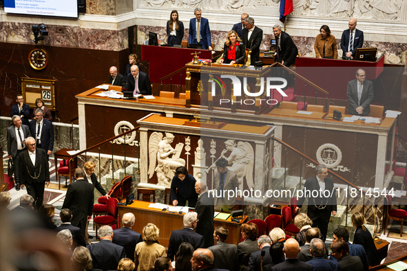 Yael Braun-Pivet, president of the French National Assembly, is seen during the session of questions to the government at the National Assem...