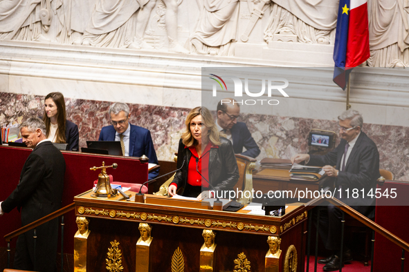 Yael Braun-Pivet, president of the French National Assembly, is seen during the session of questions to the government at the National Assem...