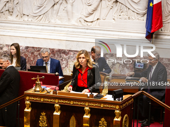 Yael Braun-Pivet, president of the French National Assembly, is seen during the session of questions to the government at the National Assem...