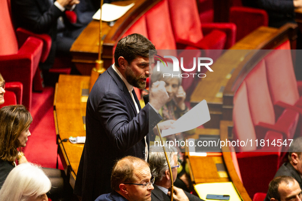 Vincent Jeanbrun, deputy of the Droite et Republicaine group, speaks during the questions to the government session at the National Assembly...