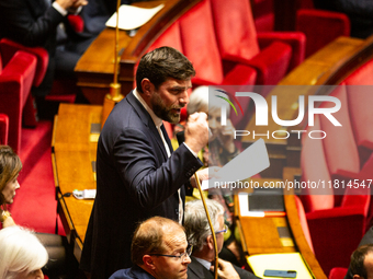 Vincent Jeanbrun, deputy of the Droite et Republicaine group, speaks during the questions to the government session at the National Assembly...