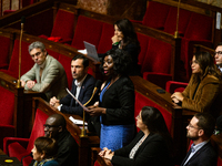 Daniele Obono, deputy of the La France Insoumise - Nouveau Front Populaire group, speaks during questions to the French government at the Na...