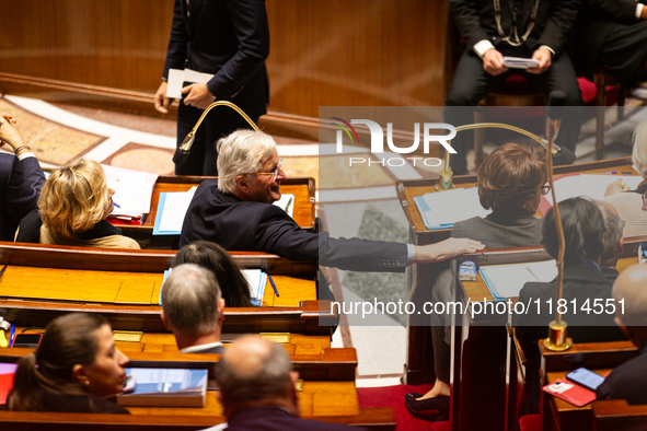 French Prime Minister Michel Barnier is seen during the questions to the government session at the National Assembly in Paris, France, on No...