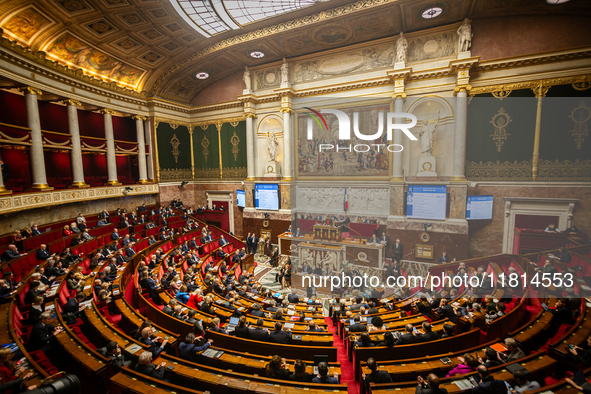 A general view of the National Assembly during the session of questions to the government in Paris, France, on November 26, 2024. 