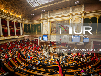 A general view of the National Assembly during the session of questions to the government in Paris, France, on November 26, 2024. (