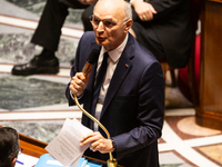 In Paris, France, on November 26, 2024, Didier Migaud, Keeper of the Seals and Minister of Justice, speaks during the questions to the gover...