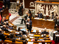 In Paris, France, on November 26, 2024, Didier Migaud, Keeper of the Seals and Minister of Justice, speaks during the questions to the gover...