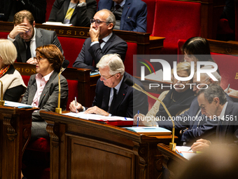 In Paris, France, on November 26, 2024, French Prime Minister Michel Barnier is seen during the questions to the government session at the N...