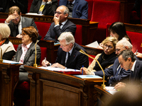 In Paris, France, on November 26, 2024, French Prime Minister Michel Barnier is seen during the questions to the government session at the N...