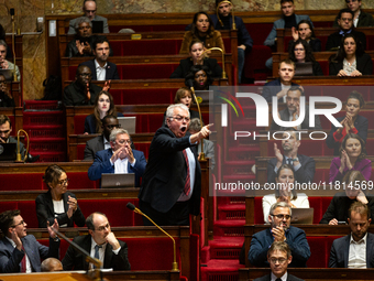 In Paris, France, on November 26, 2024, Andre Chassaigne, deputy and president of the Gauche democrate et republicaine, member of the NFP, s...