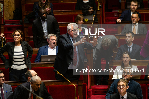 In Paris, France, on November 26, 2024, Andre Chassaigne, deputy and president of the Gauche democrate et republicaine, member of the NFP, s...