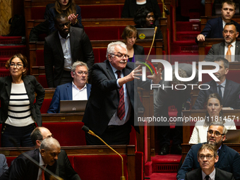 In Paris, France, on November 26, 2024, Andre Chassaigne, deputy and president of the Gauche democrate et republicaine, member of the NFP, s...