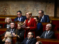 Veronique Riotton, deputy of the Ensemble pour la Republique group, speaks during the questions to the French government session at the Nati...