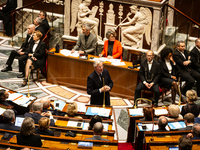 French Prime Minister Michel Barnier speaks during the questions to the government session at the National Assembly in Paris, France, on Nov...