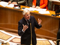 French Prime Minister Michel Barnier speaks during the questions to the government session at the National Assembly in Paris, France, on Nov...