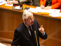 French Prime Minister Michel Barnier speaks during the questions to the government session at the National Assembly in Paris, France, on Nov...