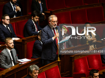 Guillaume Bigot, deputy of the Rassemblement National group, speaks during the questions to the French government session at the National As...