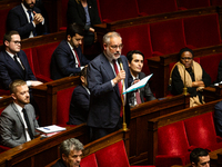 Guillaume Bigot, deputy of the Rassemblement National group, speaks during the questions to the French government session at the National As...