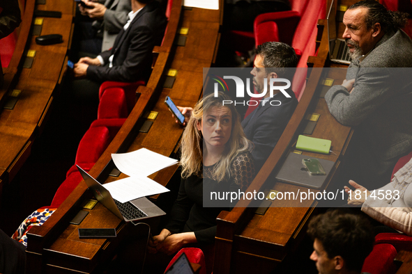 Marie Pochon, deputy of the Ecologiste et Social group, is seen during the questions to the French government session at the National Assemb...