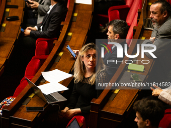 Marie Pochon, deputy of the Ecologiste et Social group, is seen during the questions to the French government session at the National Assemb...