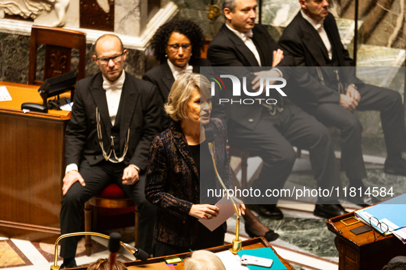 Anne Genetet, French Minister of Education, speaks during the questions to the French government session at the National Assembly in Paris,...