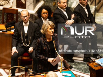 Anne Genetet, French Minister of Education, speaks during the questions to the French government session at the National Assembly in Paris,...