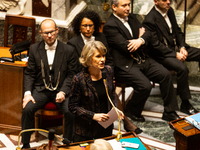 Anne Genetet, French Minister of Education, speaks during the questions to the French government session at the National Assembly in Paris,...