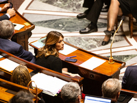 Maud Bregeon, Minister attached to the Prime Minister and Government Spokesman, is seen during the questions to the government session at th...