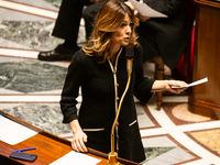 Maud Bregeon, Minister attached to the Prime Minister and Government Spokesman, speaks during the questions to the government session at the...