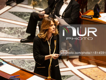 Maud Bregeon, Minister attached to the Prime Minister and Government Spokesman, speaks during the questions to the government session at the...