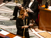 Maud Bregeon, Minister attached to the Prime Minister and Government Spokesman, speaks during the questions to the government session at the...