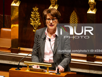 Annie Genevard, Minister of Agriculture, Food Sovereignty and Forestry, speaks during the public session declaration by the government on th...