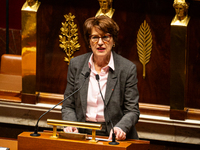 Annie Genevard, Minister of Agriculture, Food Sovereignty and Forestry, speaks during the public session declaration by the government on th...