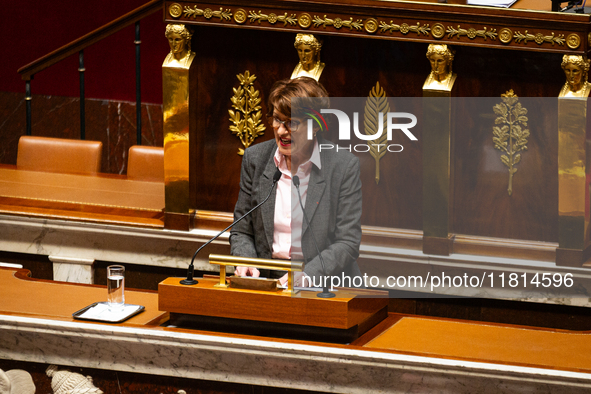 Annie Genevard, Minister of Agriculture, Food Sovereignty and Forestry, speaks during the public session declaration by the government on th...