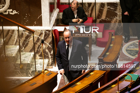 Francois Hollande, MP deputy of the Socialistes et Apparentes group, is seen during the public session declaration by the government on the...